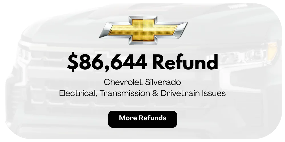 Chevrolet Silverado lemon law refund preview: $86,644 for engine and transmission issues.