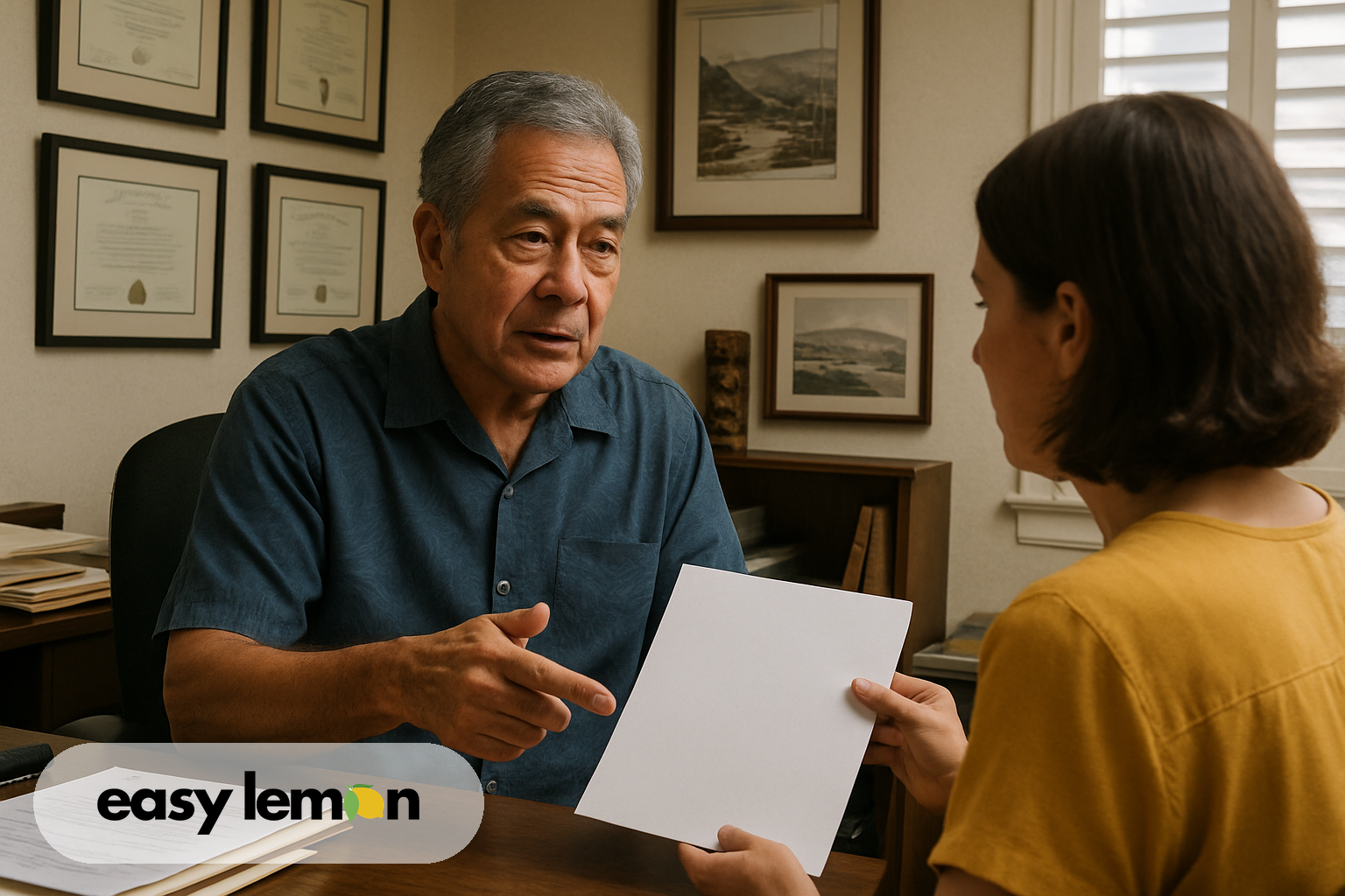 Hawaii lemon law attorney consulting with a client