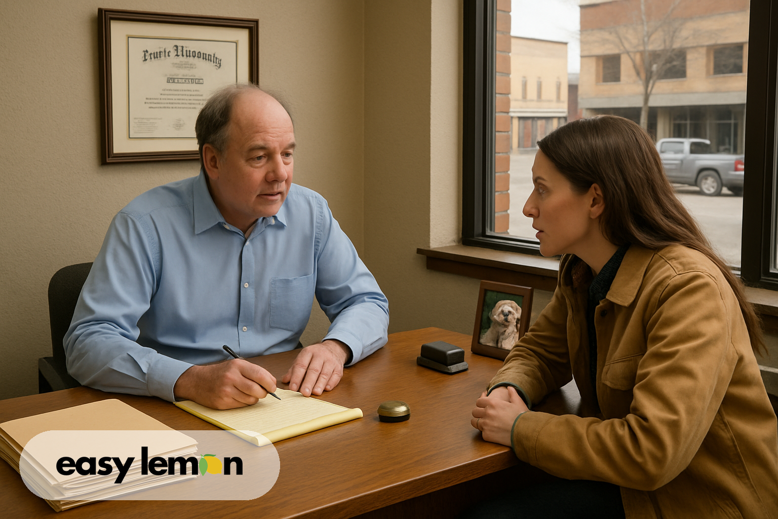 Iowa lemon law attorney consulting with a client