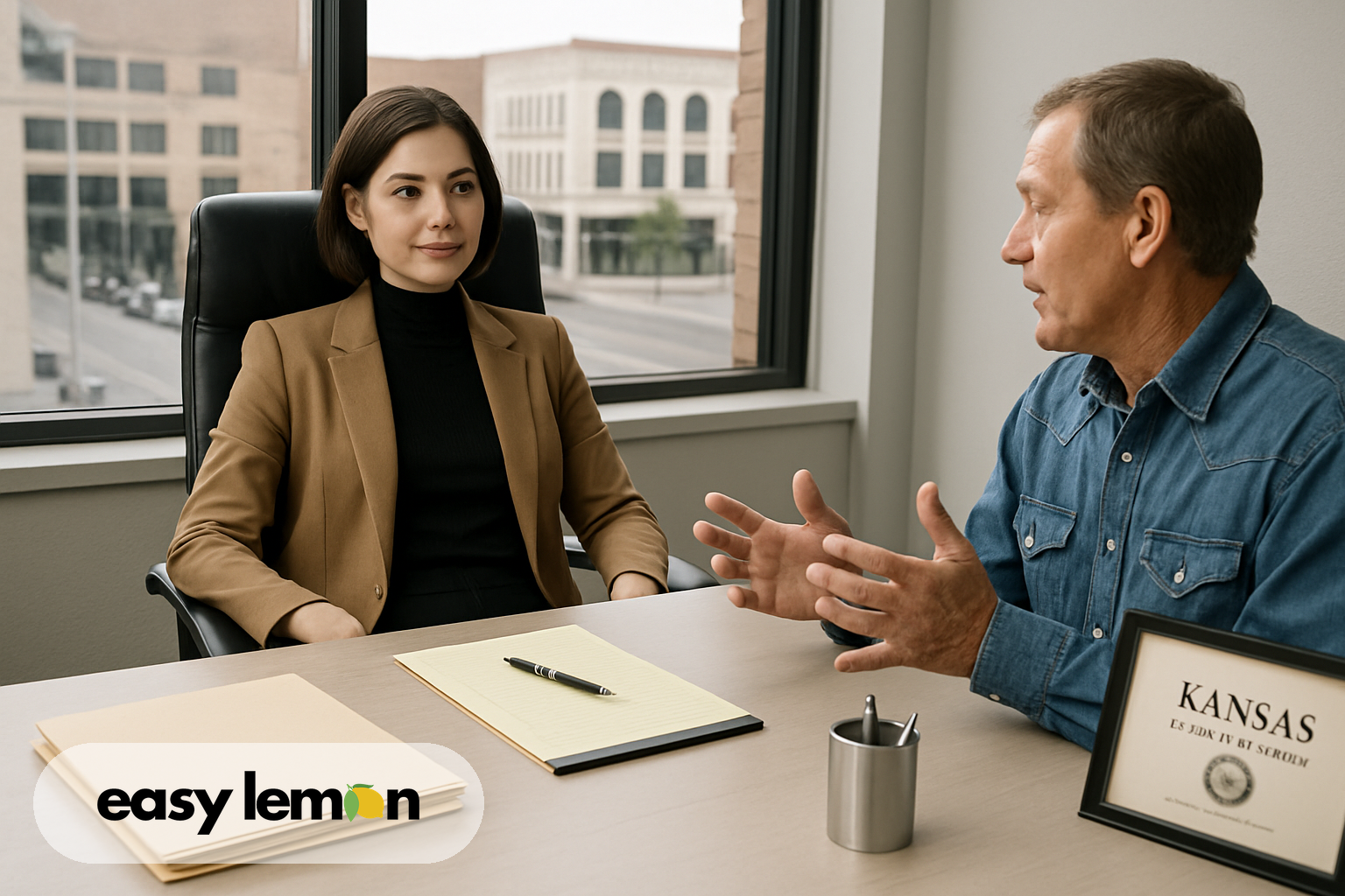 Kansas lemon law attorney consulting with a client