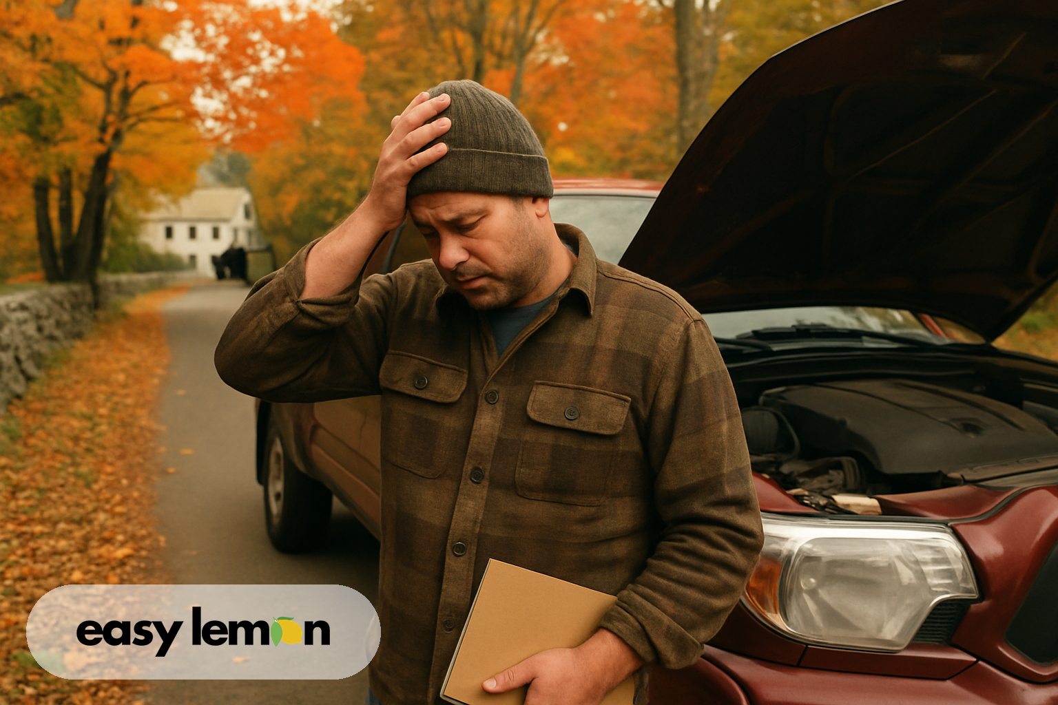 New Hampshire driver beside a defective vehicle — the trigger for how to file a lemon law claim in New Hampshire