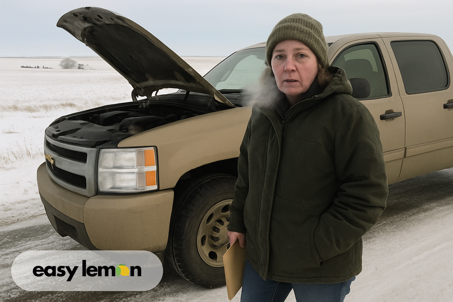 North Dakota driver beside a defective vehicle — the trigger for how to file a lemon law claim in North Dakota