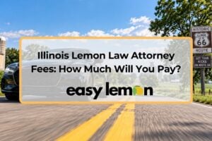 Illinois lemon law attorney fees guide by Easy Lemon, with a car on a rural Illinois Route 66 road.