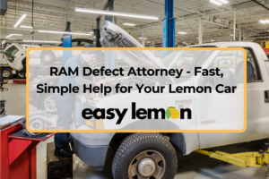 Ram defect attorney representation shown through an image of a Ram truck undergoing inspection for mechanical defects.