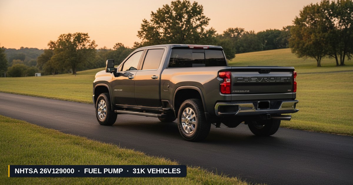 2025-2026 Chevrolet Silverado 3500 — NHTSA recall 26V129000: Defecto de Bomba de Combustible afectando 31K vehículos