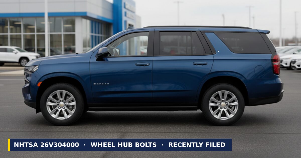 2026 Chevrolet Tahoe — NHTSA recall 26V304000: Wheel Hub Bolt Defect, recently filed