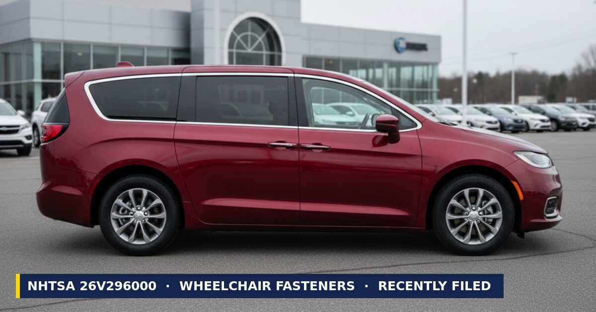 2026 Chrysler Pacifica — NHTSA recall 26V296000: Wheelchair Securement Fastener Defect, recently filed