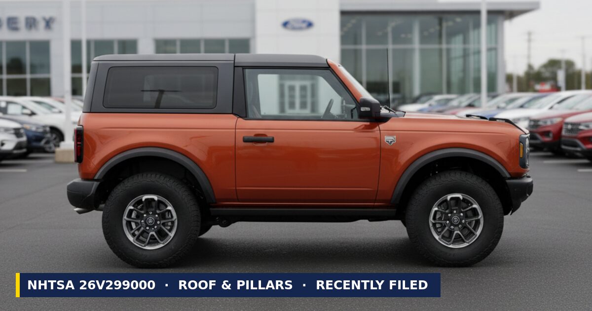 2026 Ford Bronco — NHTSA recall 26V299000: Roof and Pillar Structure Defect, recently filed