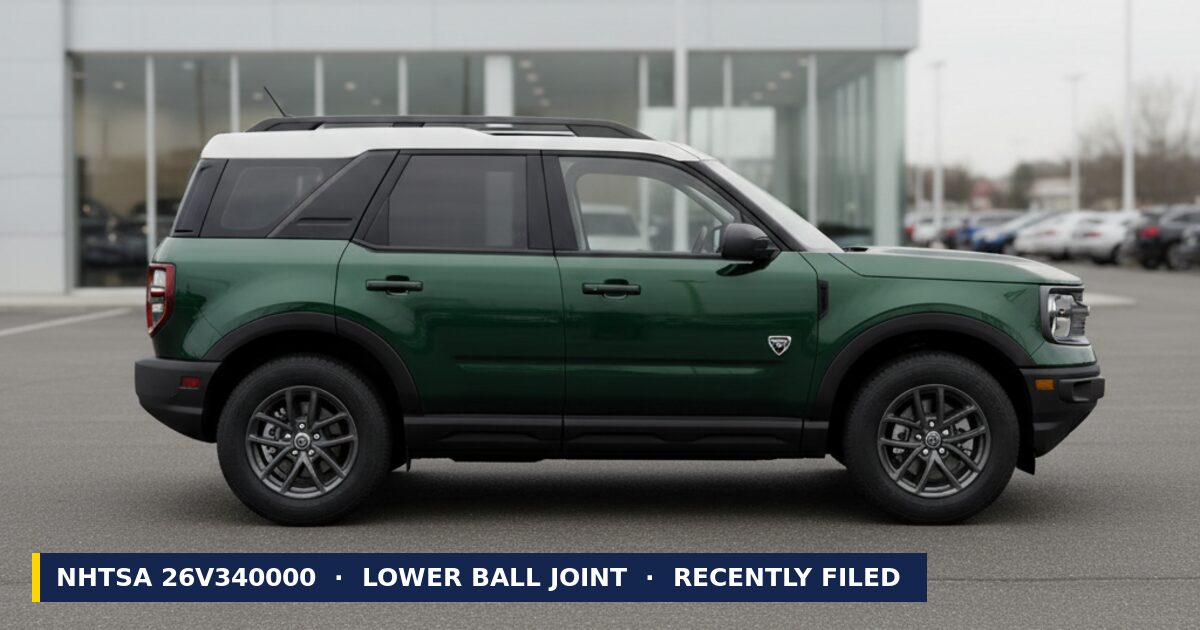 2026 Ford Bronco Sport — NHTSA recall 26V340000: Lower Ball Joint Defect, recently filed