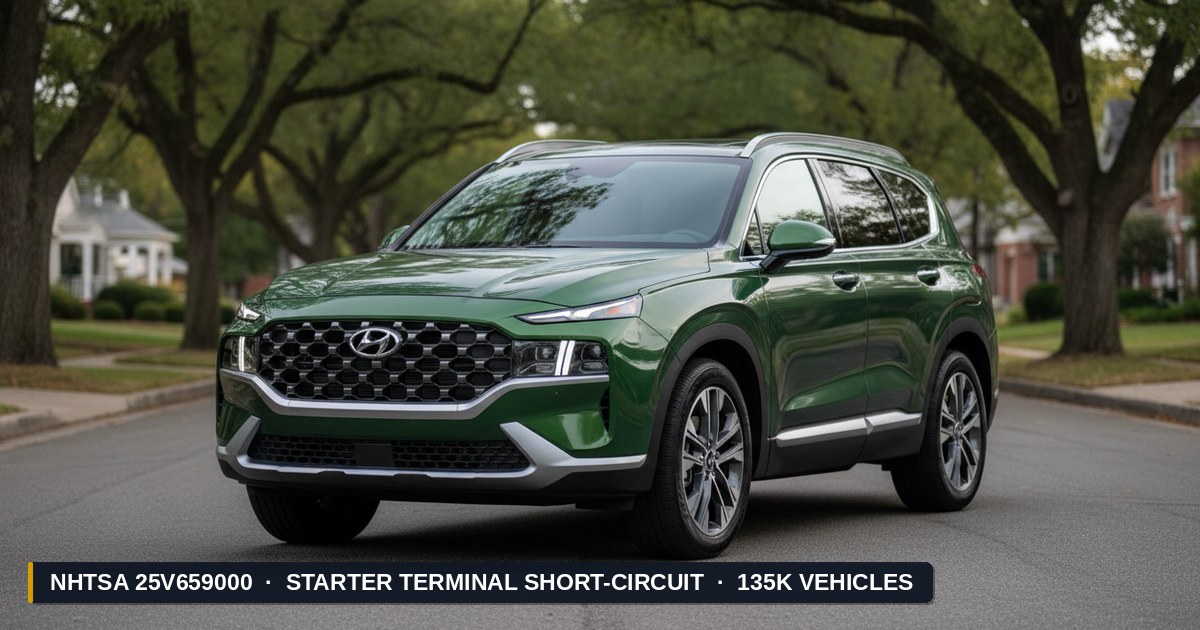 2024-2025 Hyundai Santa Fe — NHTSA recall 25V659000: Defecto de Cortocircuito en Terminal del Arrancador afectando 135K vehículos