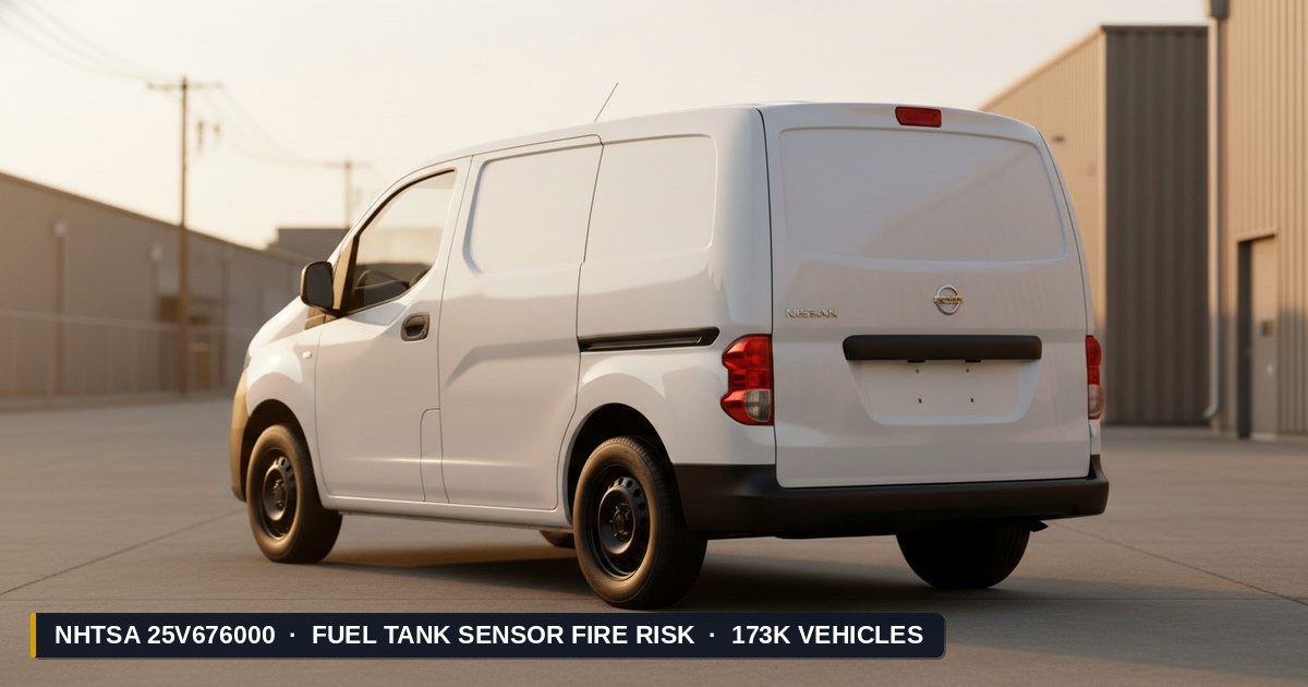 2013-2021 Nissan NV200 — NHTSA recall 25V676000: Riesgo de Incendio en Sensor de Tanque de Combustible afectando 173K vehículos