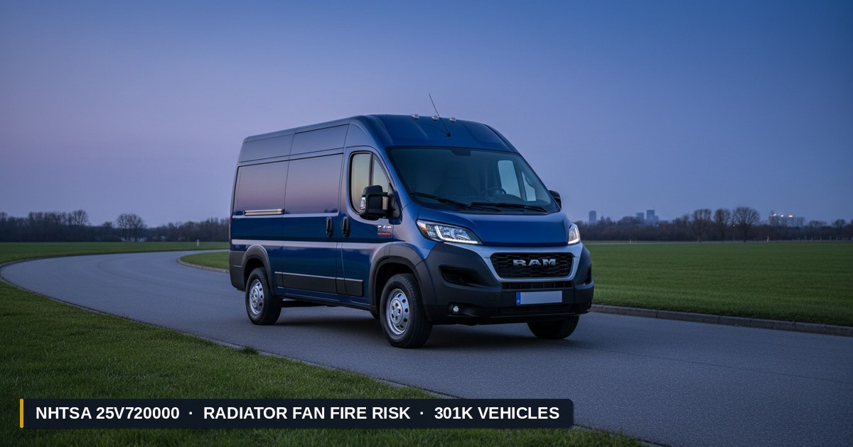 2018-2026 Ram ProMaster — NHTSA recall 25V720000: Riesgo de Incendio en Ventilador del Radiador afectando 301K vehículos
