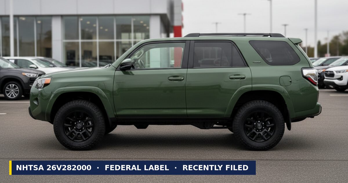 2026 Toyota 4Runner — NHTSA recall 26V282000: Federal Label Defect, recently filed